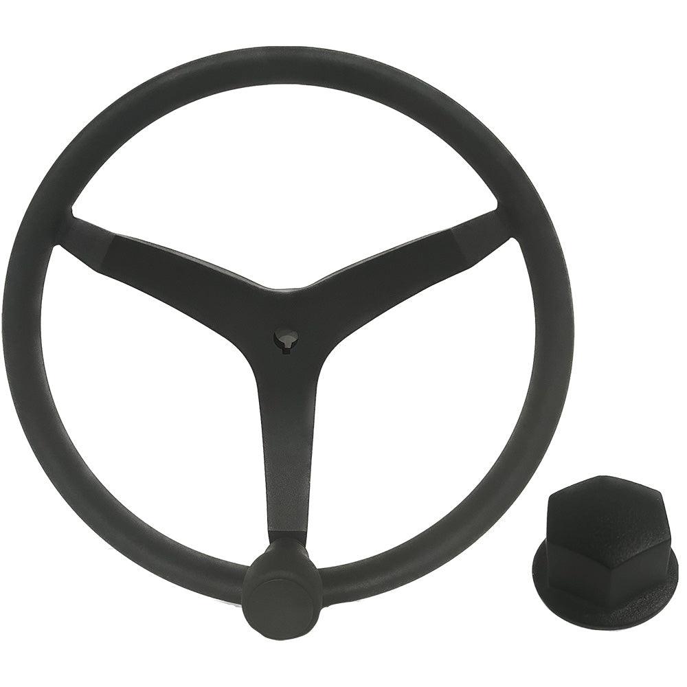 Uflex - V46 - 13.5" Stainless Steel Steering Wheel w/Speed Knob & Chrome Nut - Black - Kesper Supply