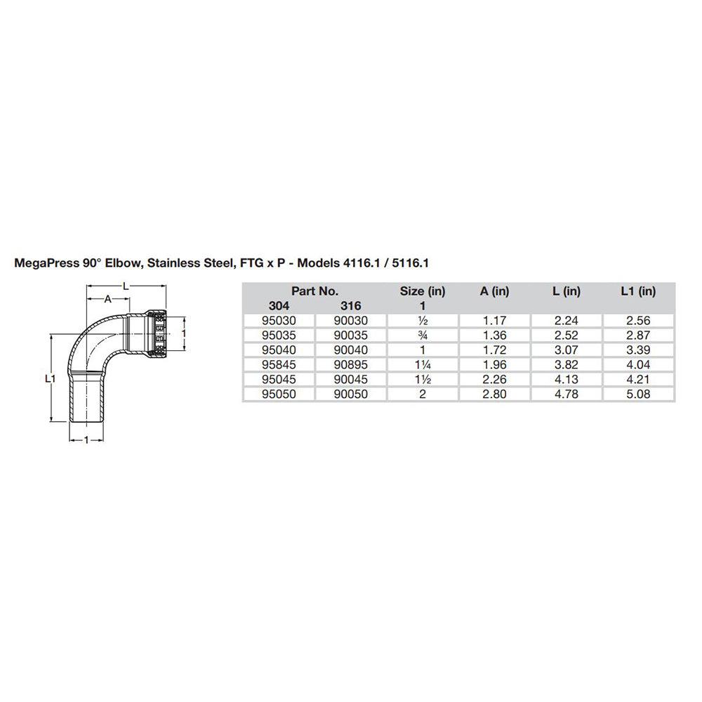 Viega MegaPress 1" 90° Stainless Steel 304 Elbow Street - Press Connection - Smart Connect Technology - Kesper Supply