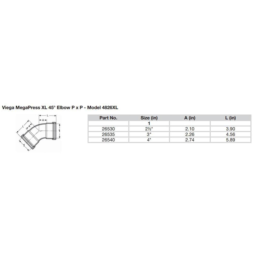 Viega MegaPress 2-1/2" 45° Carbon Steel Elbow w/FKM - Double Press Connection - Smart Connect Technology - Kesper Supply