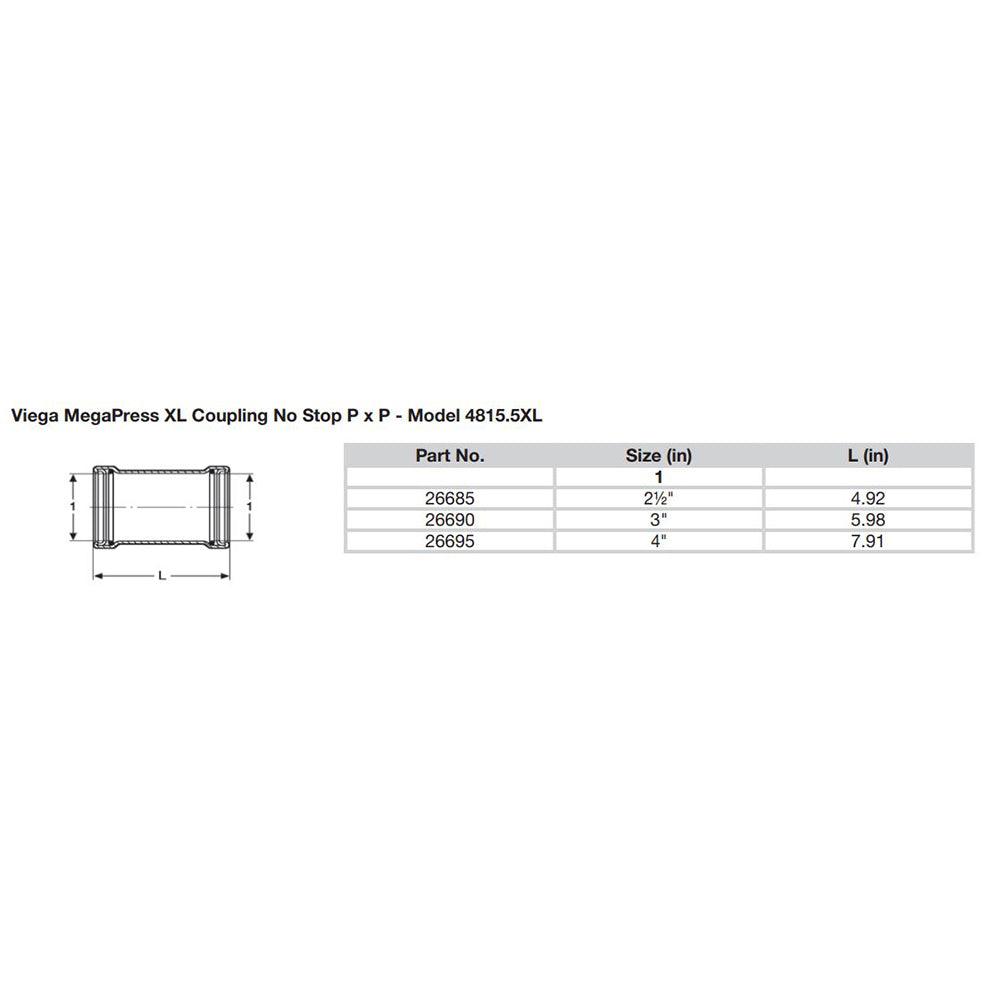 Viega MegaPress 2-1/2" Carbon Steel Coupling w/o Stop w/FMK - Double Press Connection - Smart Connect Technology - Kesper Supply