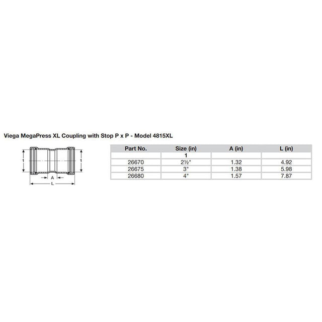 Viega MegaPress 2-1/2" Carbon Steel Coupling w/Stop w/FMK Double Press Connection - Smart Connect Technology - Kesper Supply