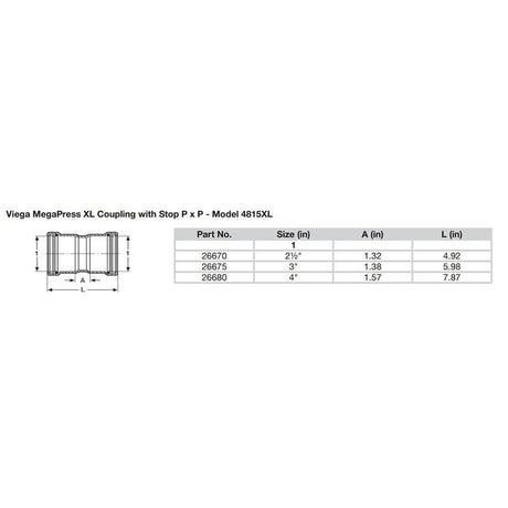 Viega MegaPress 3" Carbon Steel Coupling w/Stop w/FMK Double Press Connection - Smart Connect Technology - Kesper Supply