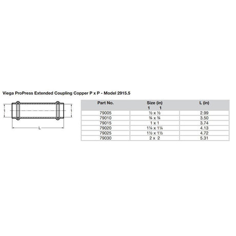 Viega ProPress 1-1/2" Extended Coupling w/o Stop - Double Press Connection - Smart Connect Technology - Kesper Supply