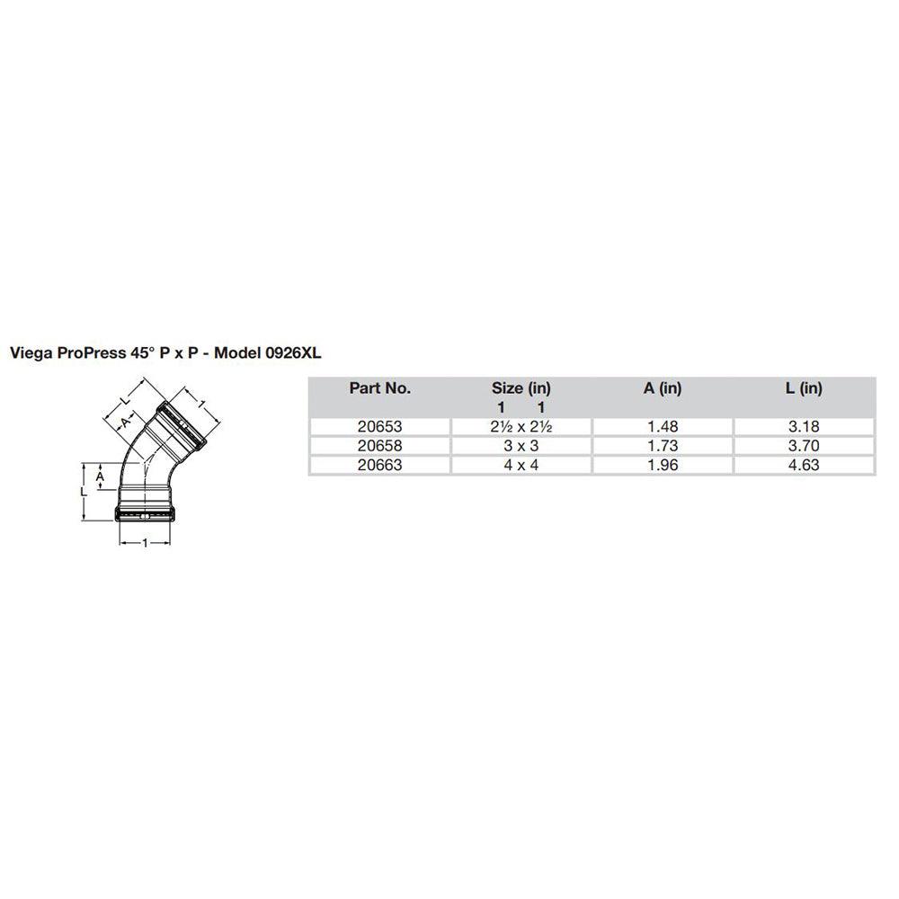 Viega ProPress 2-1/2" - 45° Copper Elbow - Double Press Connection - Smart Connect Technology - Kesper Supply