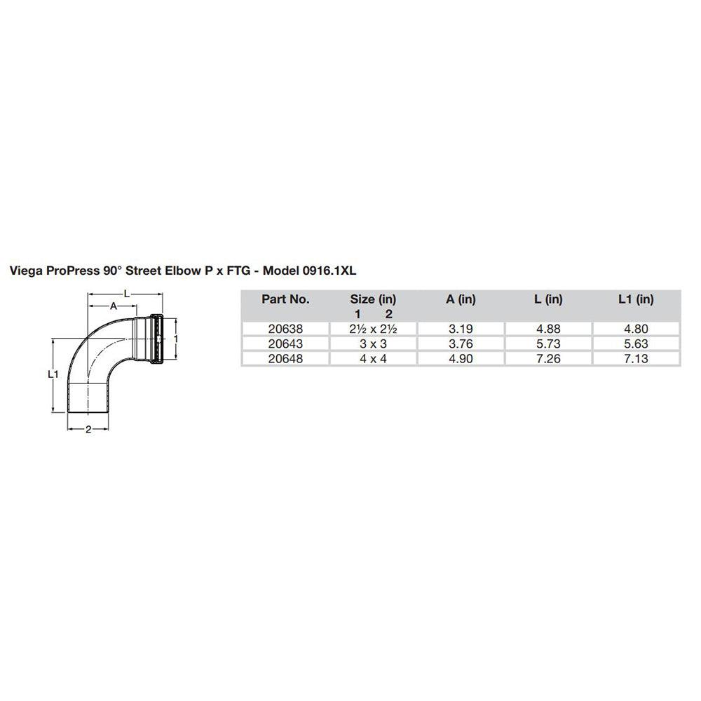 Viega ProPress 2-1/2" - 90° Copper Elbow - Street/Press Connection - Smart Connect Technology - Kesper Supply