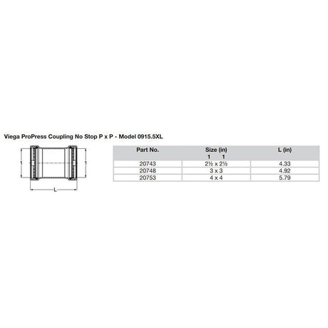 Viega ProPress 2-1/2" Copper Coupling w/o Stop - Double Press Connection - Smart Connect Technology - Kesper Supply