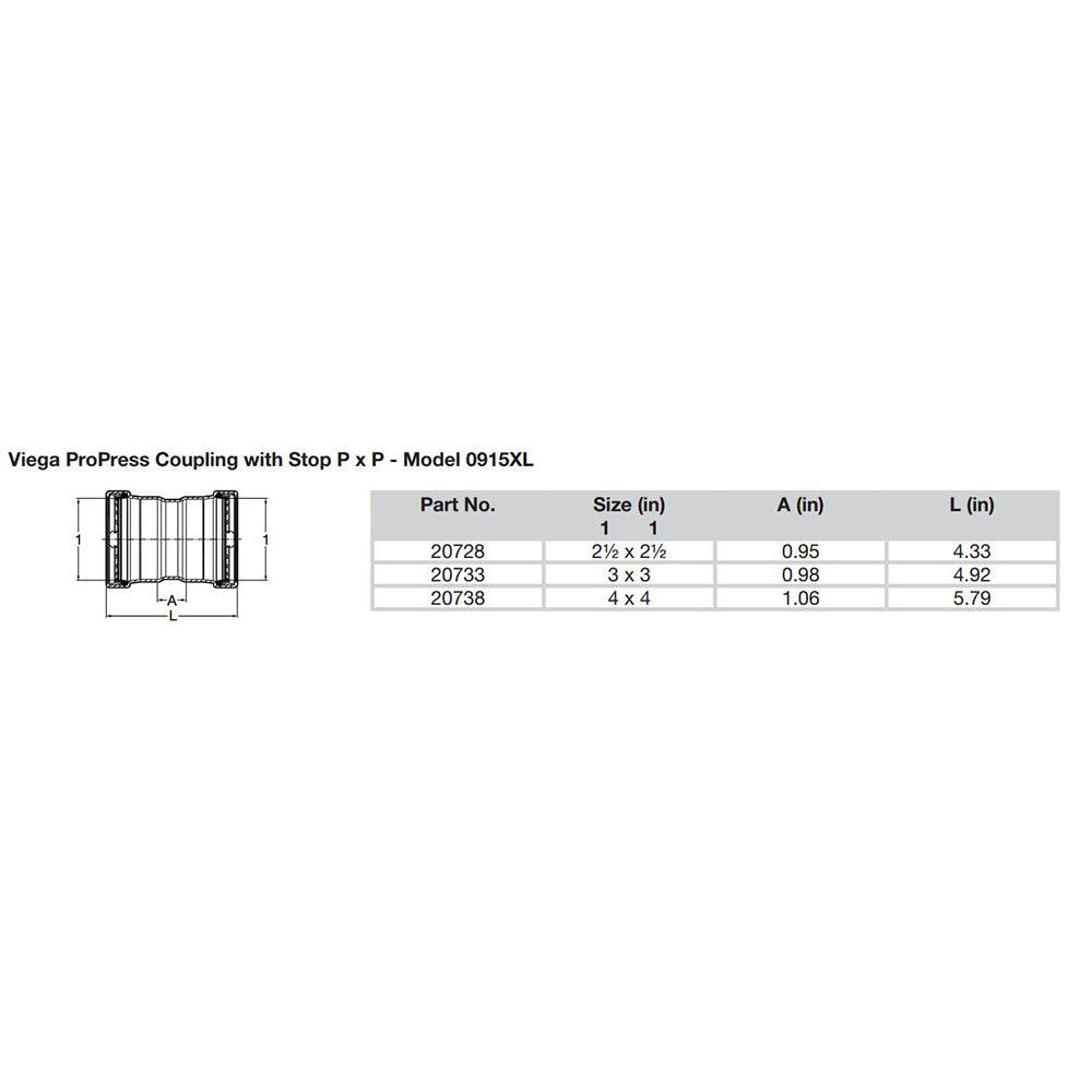 Viega ProPress 2-1/2" Copper Coupling w/Stop Double Press Connection - Smart Connect Technology - Kesper Supply