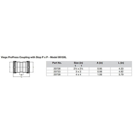 Viega ProPress 2-1/2" Copper Coupling w/Stop Double Press Connection - Smart Connect Technology - Kesper Supply