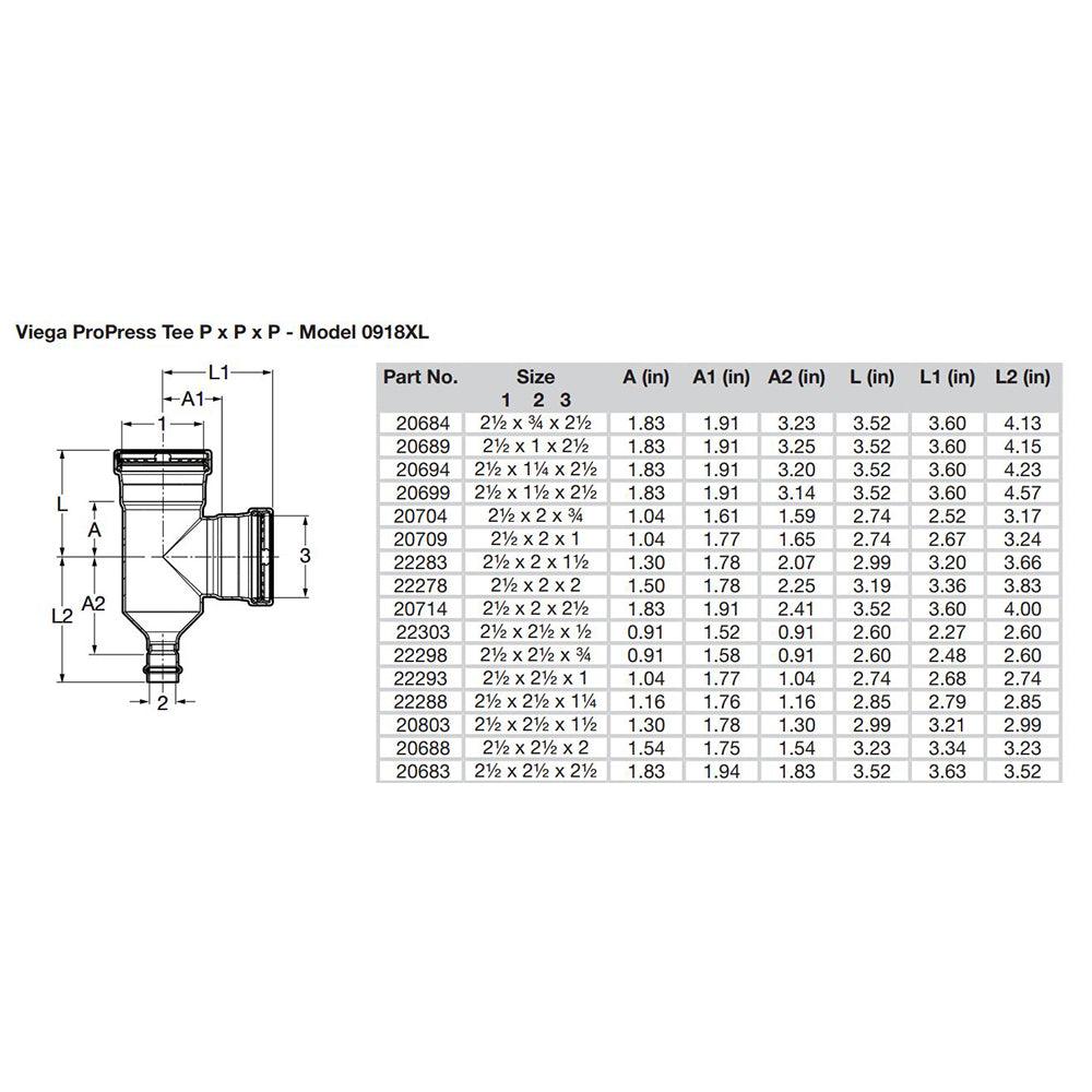 Viega ProPress 2-1/2" Copper Tee - Triple Press Connection - Smart Connect Technology - Kesper Supply