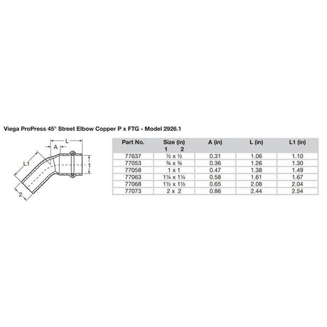 Viega ProPress 2" 45° Copper Elbow - Street/Press Connection - Smart Connect Technology - Kesper Supply