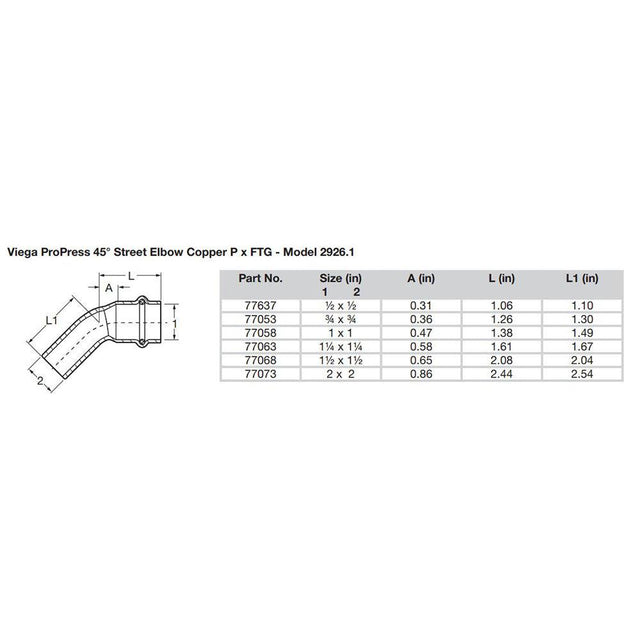 Viega ProPress 2" 45° Copper Elbow - Street/Press Connection - Smart Connect Technology - Kesper Supply