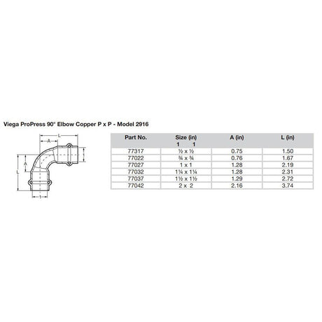 Viega ProPress 2" - 90° Copper Elbow - Double Press Connection - Smart Connect Technology - Kesper Supply