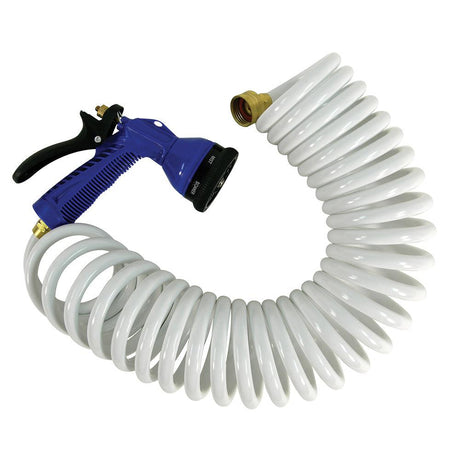 Whitecap 15' White Coiled Hose w/Adjustable Nozzle - Kesper Supply