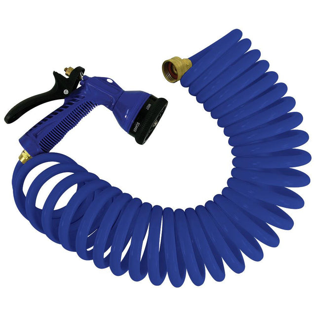 Whitecap 25' Blue Coiled Hose w/Adjustable Nozzle - Kesper Supply