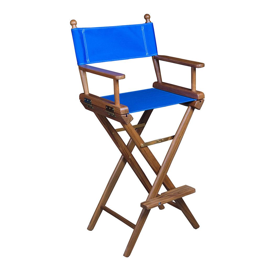 Whitecap Captain's Chair w/Blue Seat Covers - Teak - Kesper Supply