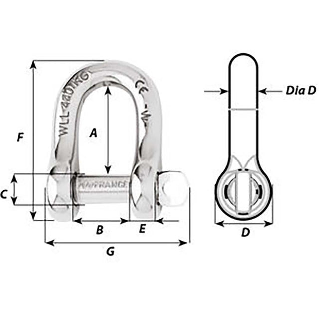 Wichard Captive Pin D Shackle - Diameter 10mm - 13/32" - Kesper Supply
