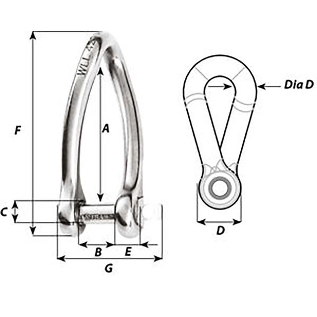 Wichard Captive Pin Twisted Shackle - Diameter 6mm - 1/4" - Kesper Supply