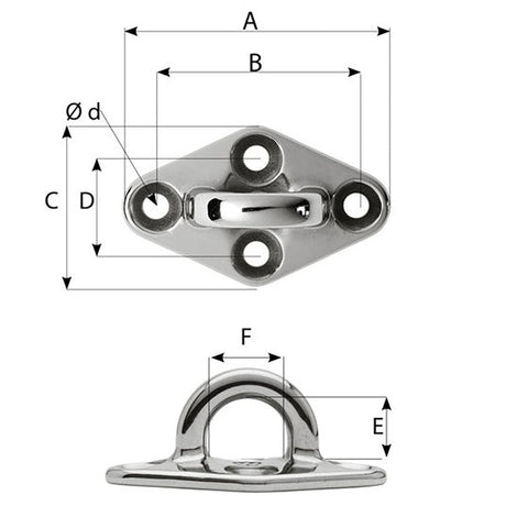 Wichard Diamond Pad Eye - Round - 79mm Length (3-7/64") - M6 Screw - Kesper Supply