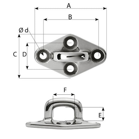 Wichard Diamond Pad Eye - Square - 60mm Length (2-23/64") - M5 Screw - Kesper Supply