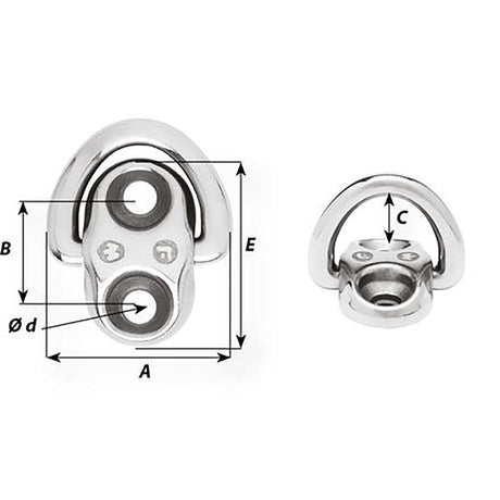 Wichard Folding Pad Eye - 6mm Diameter (15/64") - 2 Fixed Holes - Kesper Supply