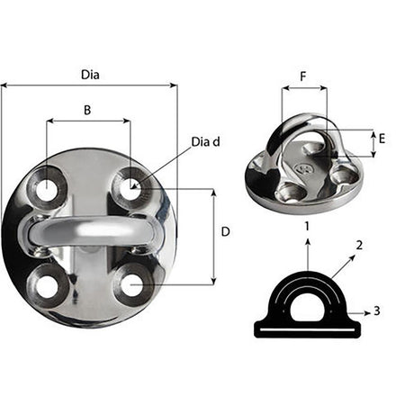 Wichard Round Pad Eye - 57mm Diameter (2-1/4") - Fixed - Kesper Supply