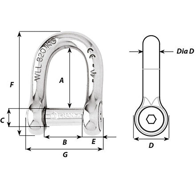 Wichard Self-Locking Allen Head Pin D Shackle - 10mm Diameter - 13/32" - Kesper Supply