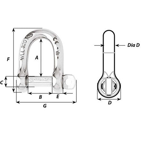 Wichard Self-Locking D Shackle - Diameter 6mm - 1/4" - Kesper Supply