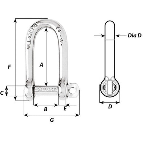 Wichard Self-Locking Long D Shackle - 10mm Diameter - 13/32" - Kesper Supply