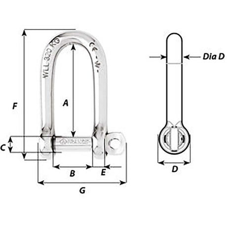 Wichard Self-Locking Long D Shackle - Diameter 8mm - 5/16" - Kesper Supply